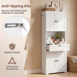 Gainoom Tall White Bathroom Cabinet Freestanding Storage Cabinet Modern Wooden Storage Organizer - thumbnail 9