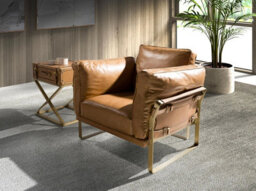 Angel Cerda Stylish Camel Leather Armchair For Modern Interiors - thumbnail 2