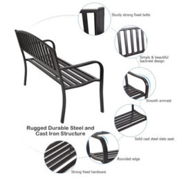 Costway Steel Garden Bench Outdoor Patio Loveseat Bench With High Backrest - thumbnail 7