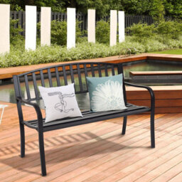 Costway Steel Garden Bench Outdoor Patio Loveseat Bench With High Backrest - thumbnail 4