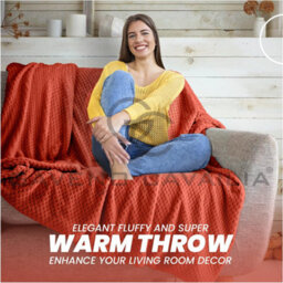 Gc Gaveno Cavailia Fluffy Pop Extra Large Throw 200X240Cm Rust Soft & Cosy King Size Blanket Waffle Throw - thumbnail 5
