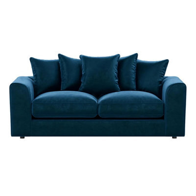 Furnishings For Less UK Brooklyn Plush Velvet Fibre Fabric 3 Seater Sofa Blue - image 1