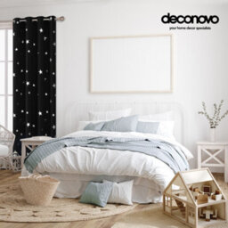 Deconovo Star Foil Printed Blackout Curtains, Thermal Insulated Eyelet Room Darkening Curtains, W66 X L90 Inch, Black, 2 Panels - thumbnail 3