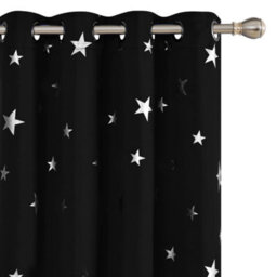 Deconovo Star Foil Printed Blackout Curtains, Thermal Insulated Eyelet Room Darkening Curtains, W66 X L90 Inch, Black, 2 Panels - thumbnail 1