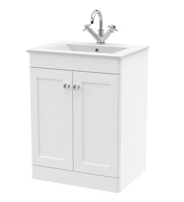 Balterley Swynnerton Traditional 2 Door Floor Standing Vanity Unit With Basin, Satin White, 600mm - image 1