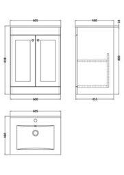 Balterley Swynnerton Traditional 2 Door Floor Standing Vanity Unit With Basin, Satin White, 600mm - thumbnail 2
