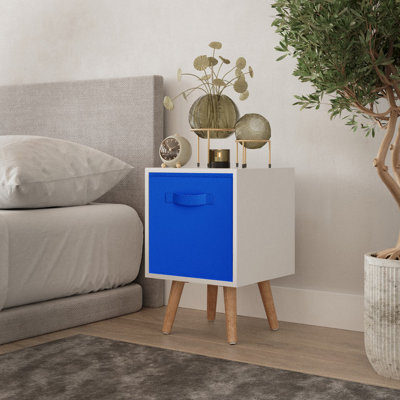 Urbn-Living Urbnliving 51Cm Height White Wooden Cube Storage Bookcase Beech Legs Bedroom Bedside With Dark Blue Inserts - image 1