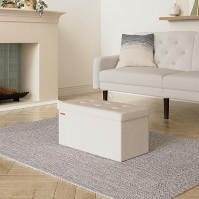 Ottoman Box, Wide Storage Bench With Foldable Feature, Cream White - image 1