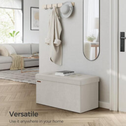 Ottoman Box, Wide Storage Bench With Foldable Feature, Cream White - thumbnail 3
