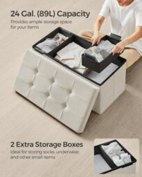 Ottoman Box, Wide Storage Bench With Foldable Feature, Cream White - thumbnail 5