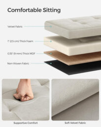 Ottoman Box, Wide Storage Bench With Foldable Feature, Cream White - thumbnail 4