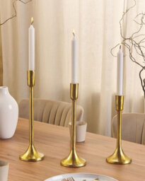 Beliani Set Of 3 Candle Holders Zimbabwe Metal 36 Cm Gold - thumbnail 2