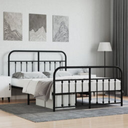 Berkfield Metal Bed Frame With Headboard And Footboard Black 135X190 Cm - thumbnail 1