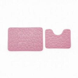 2 Piece Pebble Design Memory Foam Bath Mat Set Soft Absorbent Non-Slip Bathroom Pink - thumbnail 2