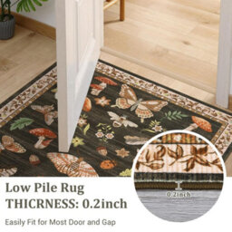 London Boutique 60X180Cm Mushroom Butterfly Runner Rug, Washable Non-Slip Low Pile Carpet For Nursery, Bedroom, Living Room, Brown - thumbnail 8