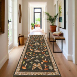 London Boutique 60X180Cm Mushroom Butterfly Runner Rug, Washable Non-Slip Low Pile Carpet For Nursery, Bedroom, Living Room, Brown - thumbnail 4