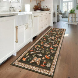London Boutique 60X180Cm Mushroom Butterfly Runner Rug, Washable Non-Slip Low Pile Carpet For Nursery, Bedroom, Living Room, Brown - thumbnail 5