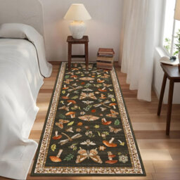 London Boutique 60X180Cm Mushroom Butterfly Runner Rug, Washable Non-Slip Low Pile Carpet For Nursery, Bedroom, Living Room, Brown - thumbnail 2