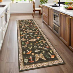 London Boutique 60X180Cm Mushroom Butterfly Runner Rug, Washable Non-Slip Low Pile Carpet For Nursery, Bedroom, Living Room, Brown - thumbnail 3