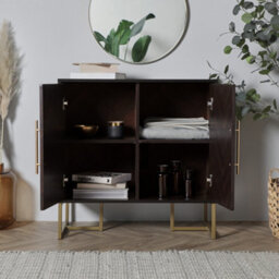 Spinningfield Dark Wood Effect Sideboard, Storage Cabinet With Walnut Veneer, 2 Door Storage Unit Gold Handles & Legs, Clarence - thumbnail 3