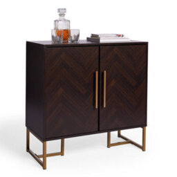 Spinningfield Dark Wood Effect Sideboard, Storage Cabinet With Walnut Veneer, 2 Door Storage Unit Gold Handles & Legs, Clarence