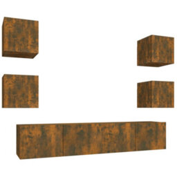 Berkfield 6 Piece Tv Cabinet Set Smoked Oak Engineered Wood - thumbnail 2