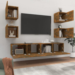 Berkfield 6 Piece Tv Cabinet Set Smoked Oak Engineered Wood - thumbnail 3