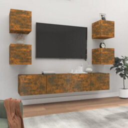 Berkfield 6 Piece Tv Cabinet Set Smoked Oak Engineered Wood - thumbnail 1