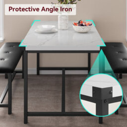 London Boutique Dining Table Set With 2 Benches, 3-Piece Space-Saving Kitchen & Dining Room Set 70D X 113W X 75H Cm, Metal Frame - thumbnail 8