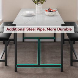 London Boutique Dining Table Set With 2 Benches, 3-Piece Space-Saving Kitchen & Dining Room Set 70D X 113W X 75H Cm, Metal Frame - thumbnail 6