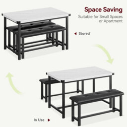 London Boutique Dining Table Set With 2 Benches, 3-Piece Space-Saving Kitchen & Dining Room Set 70D X 113W X 75H Cm, Metal Frame - thumbnail 5