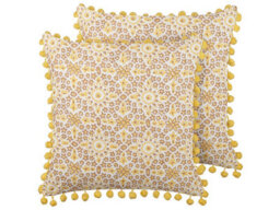 Beliani Set Of 2 Decorative Cushions Lycrois Cotton 45 X 45 Cm Yellow Floral Pattern