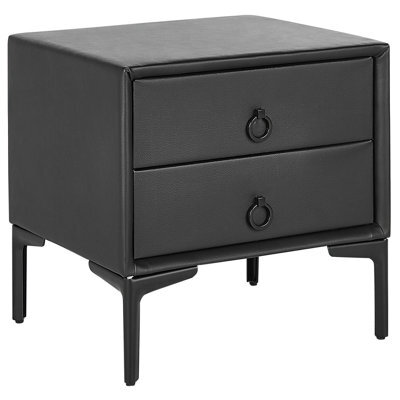 Beliani 2 Drawer Bedside Table Sezanne Faux Leather Black - image 1
