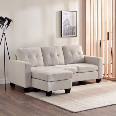 Luxury Life Furniture Portofino 3 Seater Corner Sofa, Chaise Lounge Furniture With Reversible Ottoman Footstool Or Chaise - Light Sand - image 1