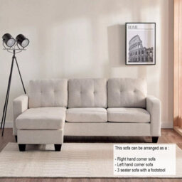 Luxury Life Furniture Portofino 3 Seater Corner Sofa, Chaise Lounge Furniture With Reversible Ottoman Footstool Or Chaise - Light Sand - thumbnail 3