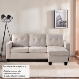 Luxury Life Furniture Portofino 3 Seater Corner Sofa, Chaise Lounge Furniture With Reversible Ottoman Footstool Or Chaise - Light Sand - thumbnail 4