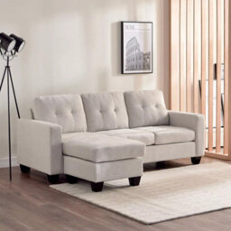 Luxury Life Furniture Portofino 3 Seater Corner Sofa, Chaise Lounge Furniture With Reversible Ottoman Footstool Or Chaise - Light Sand