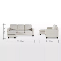 Luxury Life Furniture Portofino 3 Seater Corner Sofa, Chaise Lounge Furniture With Reversible Ottoman Footstool Or Chaise - Light Sand - thumbnail 8