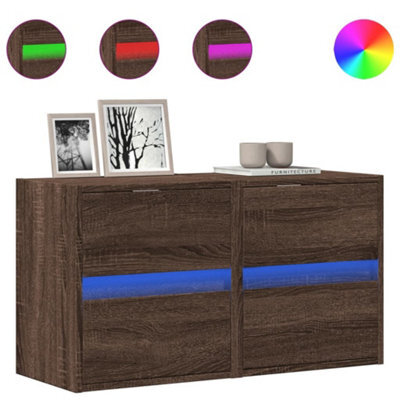 Berkfield Durable Tv Wall Cabinets With Led Lights 2 Pcs Brown Oak 41X31X45 Cm - image 1