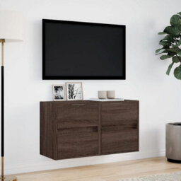 Berkfield Durable Tv Wall Cabinets With Led Lights 2 Pcs Brown Oak 41X31X45 Cm - thumbnail 4