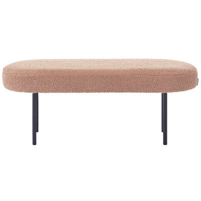 Wyld And Coco Light Brown Boucle Upholstered Bench With Iron Legs, Oval Seat, Cottage Retro Accent - image 1