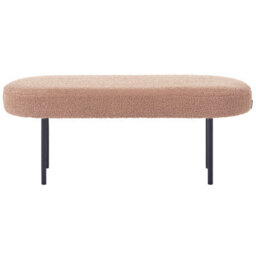 Wyld And Coco Light Brown Boucle Upholstered Bench With Iron Legs, Oval Seat, Cottage Retro Accent - thumbnail 1