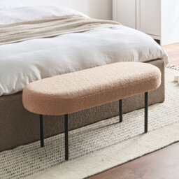 Wyld And Coco Light Brown Boucle Upholstered Bench With Iron Legs, Oval Seat, Cottage Retro Accent - thumbnail 2