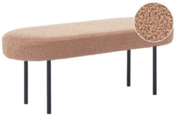 Wyld And Coco Light Brown Boucle Upholstered Bench With Iron Legs, Oval Seat, Cottage Retro Accent - thumbnail 3