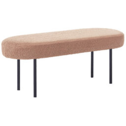 Wyld And Coco Light Brown Boucle Upholstered Bench With Iron Legs, Oval Seat, Cottage Retro Accent - thumbnail 4