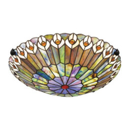 Luminosa Lighting Elstead Quoizel Watkins Ceiling Light Tiffany Style Valiant Bronze, Art Glass Shade 2X E27 - thumbnail 4