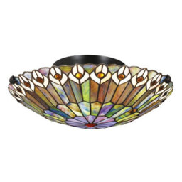 Luminosa Lighting Elstead Quoizel Watkins Ceiling Light Tiffany Style Valiant Bronze, Art Glass Shade 2X E27 - thumbnail 1