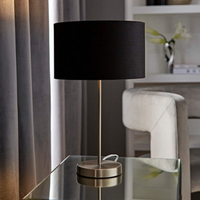 Valuelights Charles Brushed Chrome Table Lamp With Black Velvet Shade - image 1