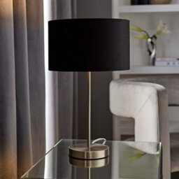 Valuelights Charles Brushed Chrome Table Lamp With Black Velvet Shade