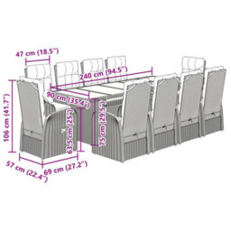 Berkfield 11 Piece Garden Dining Set With Cushions Black Poly Rattan - thumbnail 8